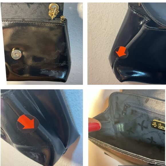 Paloma Picasso Black Gold X Crossbody Bag Chain Link Strap Patent Leather Small - Picture 3 of 14